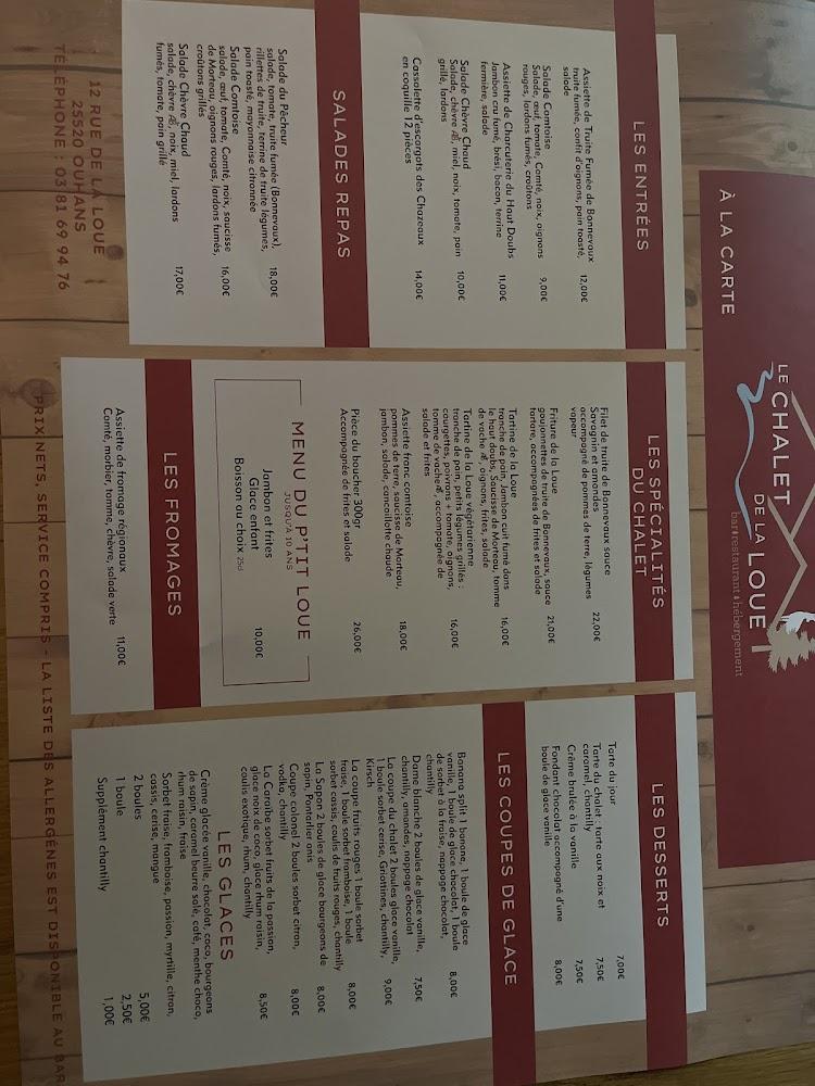 Chalet de la Loue - Menu Image 1